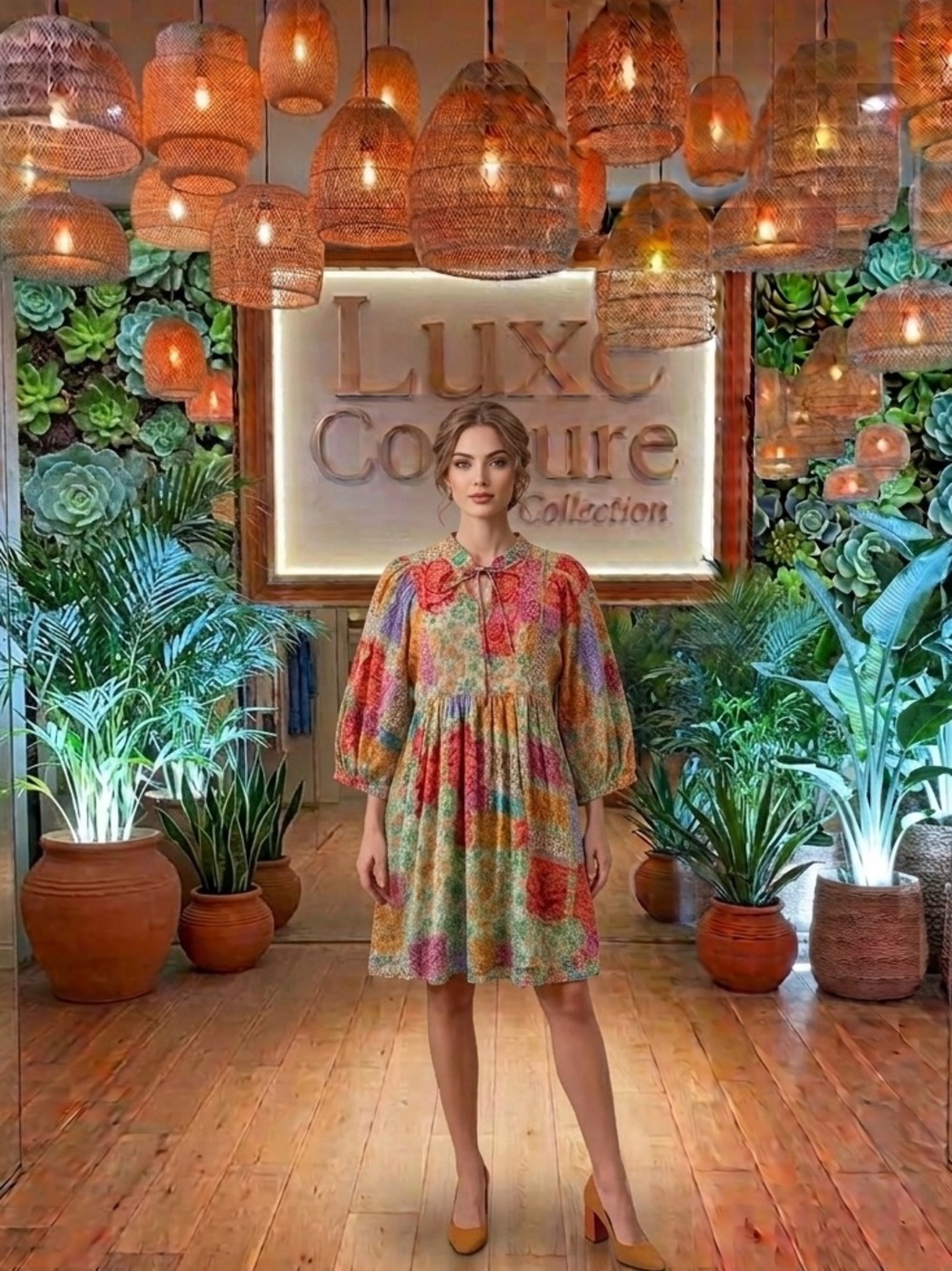 Jodifil Patchwork Balloon Sleeve Bohemian Dream Dress